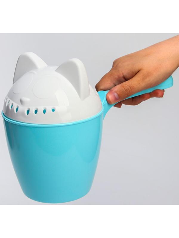 Ковш для купания и мытья головы, детский банный ковшик, хозяйственный «Котофей», 1 литр, цвет голубой