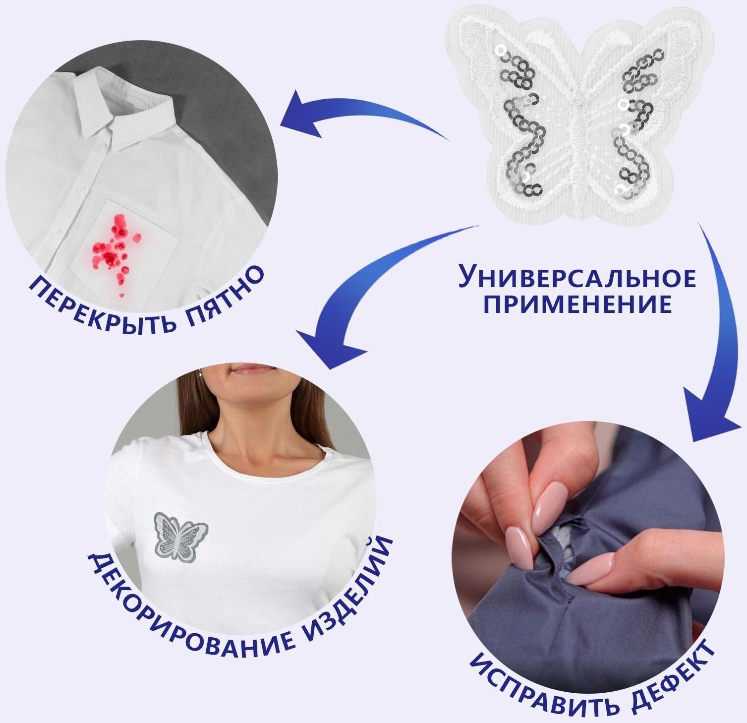 Термоаппликация «Бабочка», с пайетками, 5 × 6,5 см, цвет белый