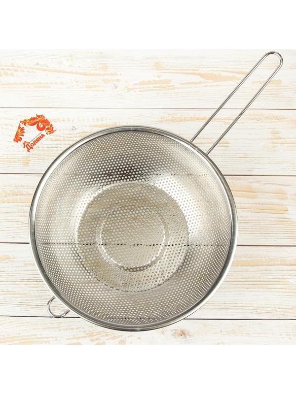 Дуршлаг из нержавеющей стали «Марко», d=25 см, длинная ручка, цвет хромированный