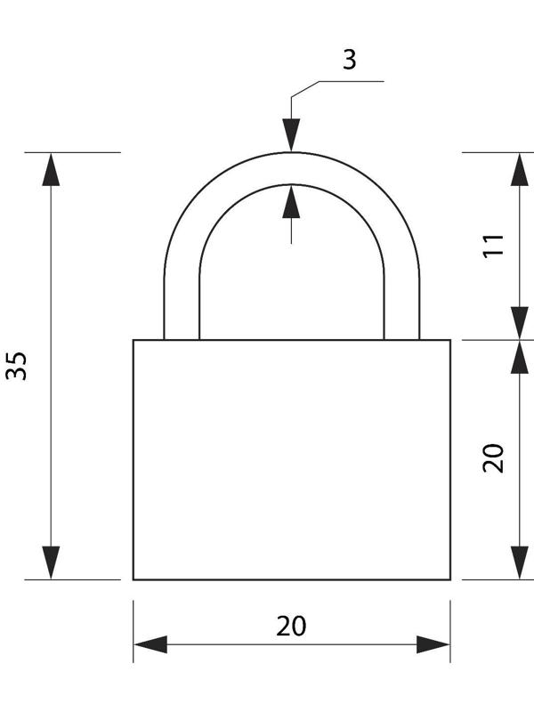 Замок навесной, тип 10, 20х35 мм, 2 ключа