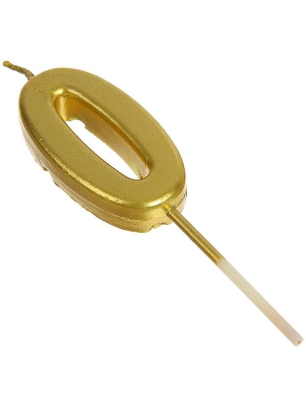 Свеча в торт на шпажке, цифра 0, золотой, 4.5х2.5 см