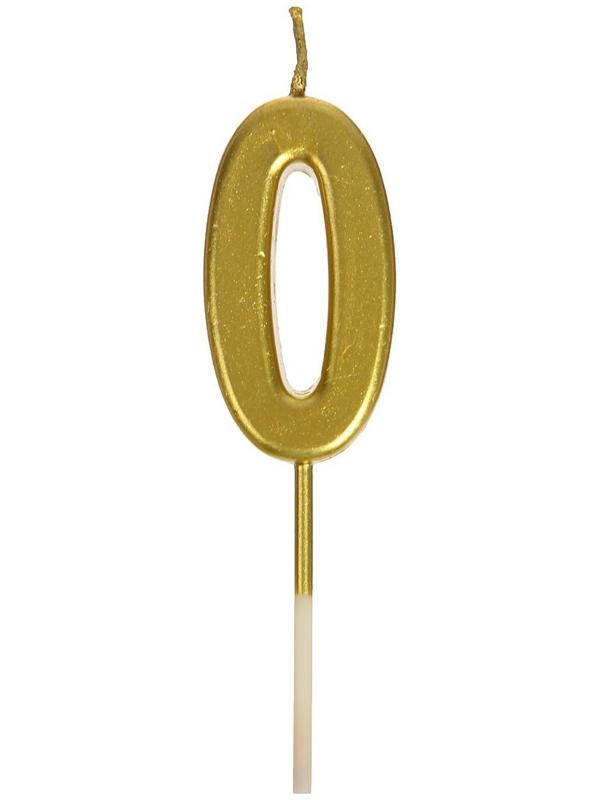 Свеча в торт на шпажке, цифра 0, золотой, 4.5х2.5 см