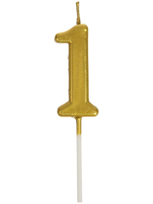 Свеча в торт на шпажке, цифра 1, золотой, 4.5х2.5 см