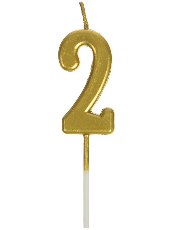 Свеча в торт на шпажке, цифра 2, золотой, 4.5х2.5 см