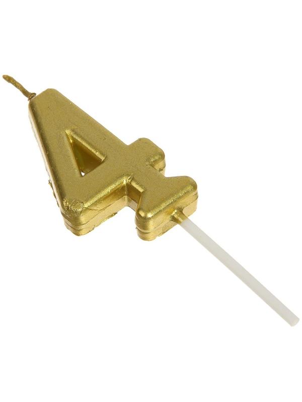 Свеча в торт на шпажке, цифра 4, золотой, 4.5х2.5 см