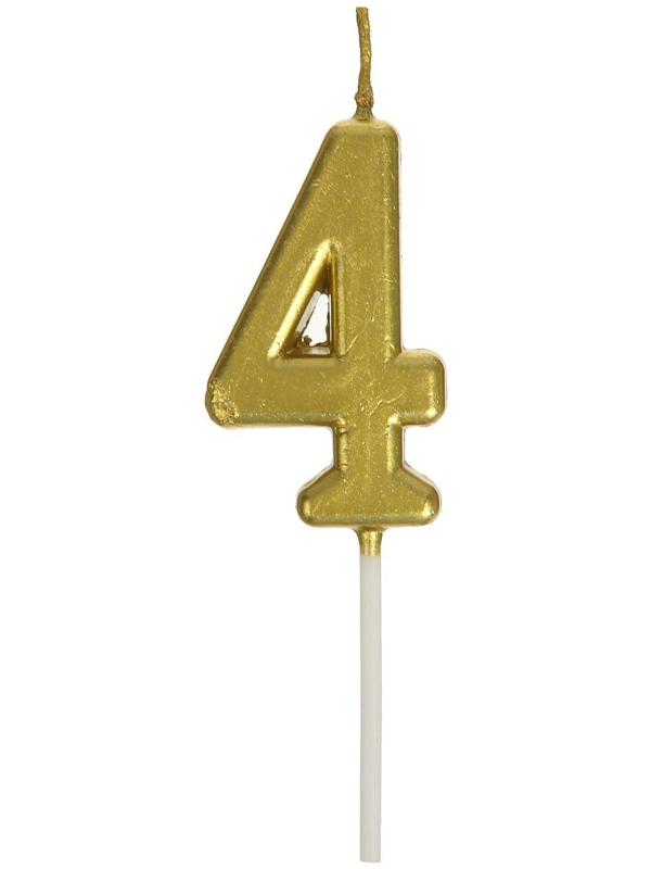 Свеча в торт на шпажке, цифра 4, золотой, 4.5х2.5 см