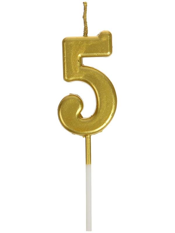 Свеча в торт на шпажке, цифра 5, золотой, 4.5х2.5 см