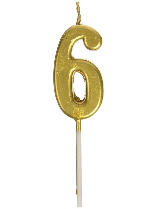 Свеча в торт на шпажке, цифра 6, золотой, 4.5х2.5 см