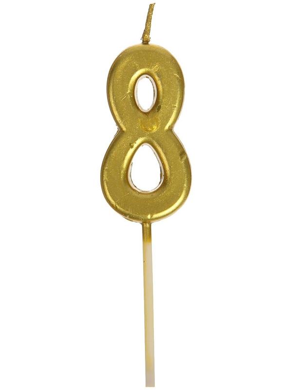 Свеча в торт на шпажке, цифра 8, золотой, 4.5х2.5 см