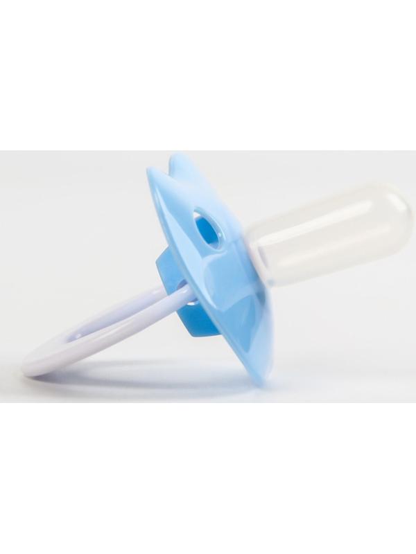 Пустышка силиконовая анатомическая с колпачком, от 0 - 3 мес., цвет голубой