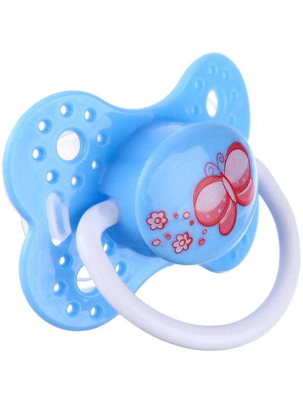 Соска - пустышка ортодонтическая, силикон, «Бабочка»,  с колпачком, +0мес., цвет голубой
