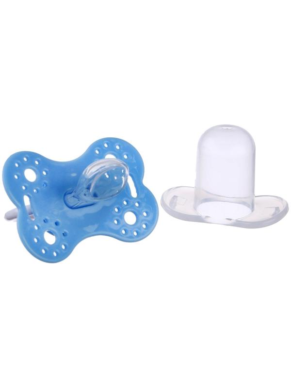 Соска - пустышка ортодонтическая, силикон, «Бабочка»,  с колпачком, +0мес., цвет голубой