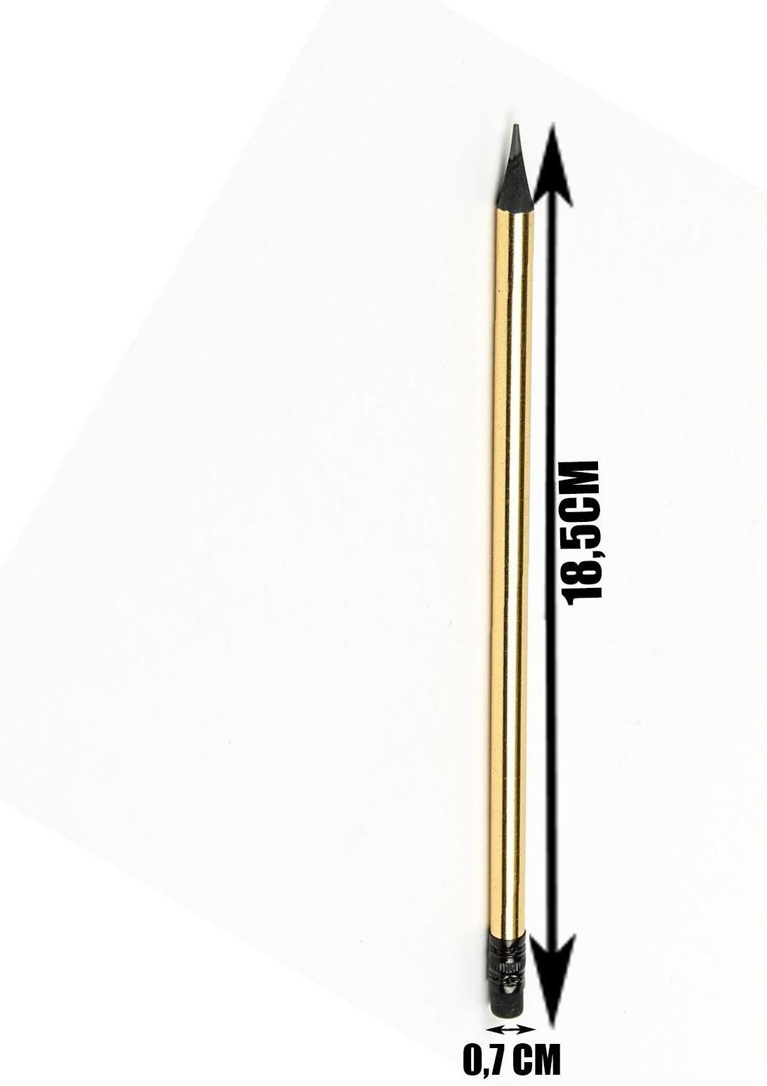 Карандаш чёрнографитный с ластиком, твёрдость НВ, корпус круглый, заточенный, золотистый