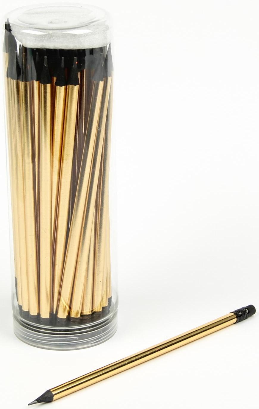 Карандаш чёрнографитный с ластиком, твёрдость НВ, корпус круглый, заточенный, золотистый