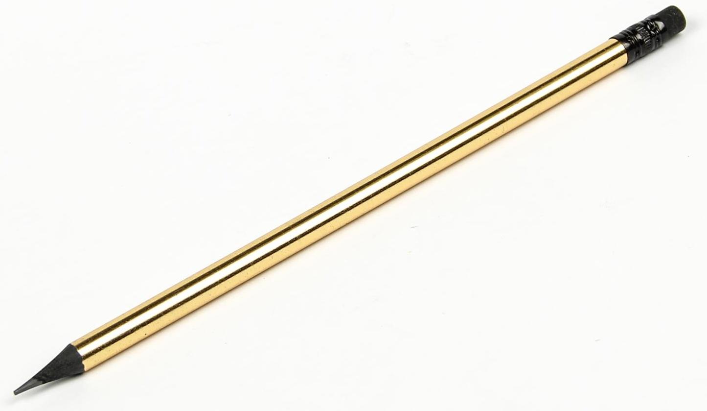 Карандаш чёрнографитный с ластиком, твёрдость НВ, корпус круглый, заточенный, золотистый