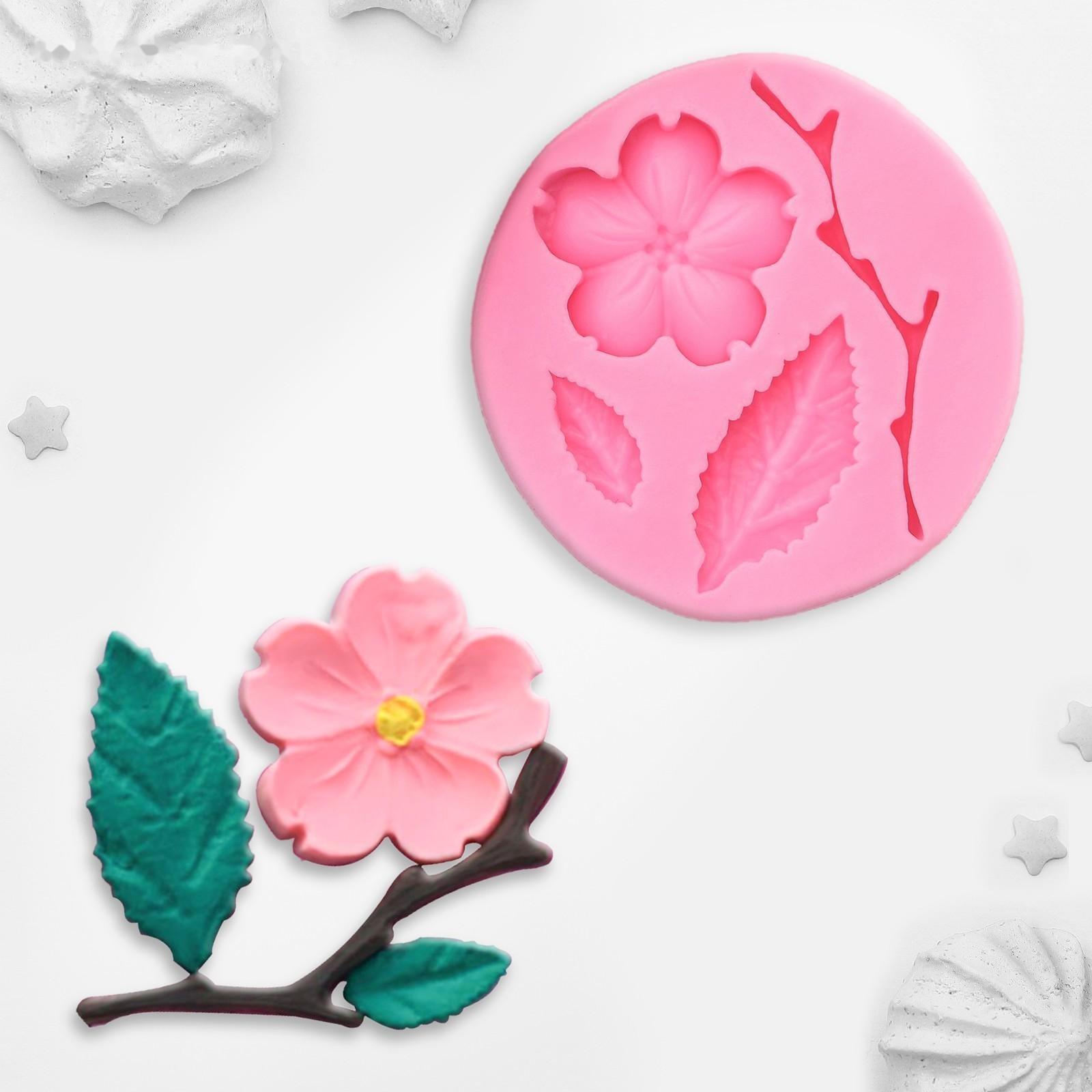 Молд «Цветок, лист и веточка», 5,5×0,9 см, цвет МИКС