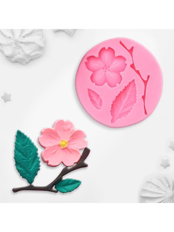 Молд «Цветок, лист и веточка», 5,5×0,9 см, цвет МИКС