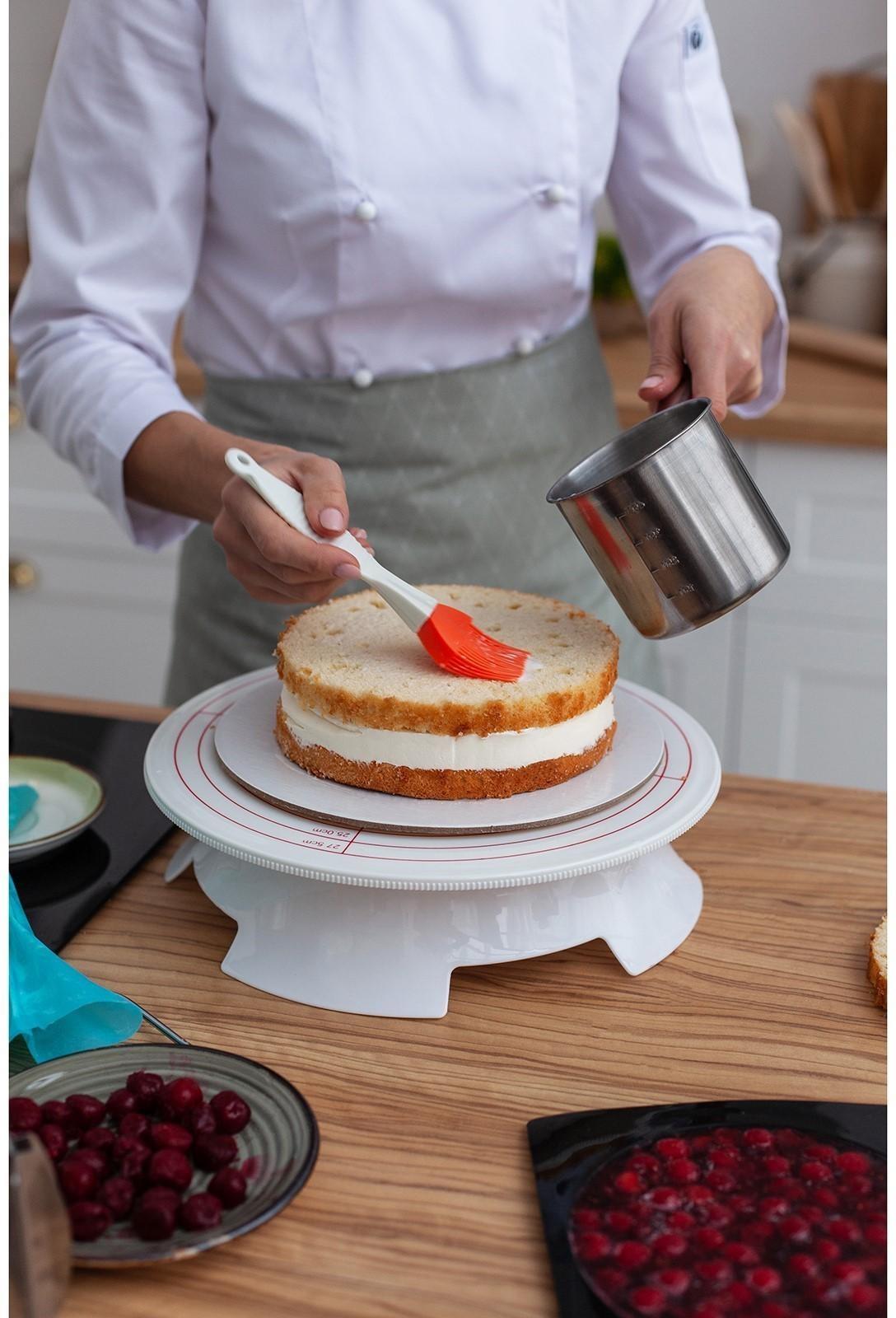 Подставка для торта вращающаяся, 28,5×7,5 см, с рычагом-блокиратором вращения,с разлиновкой
