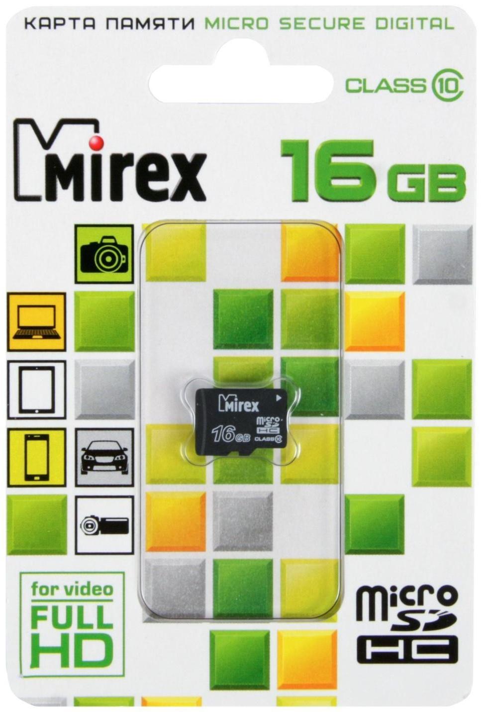 Карта памяти Mirex microSD, 16 Гб, SDHC, класс 10