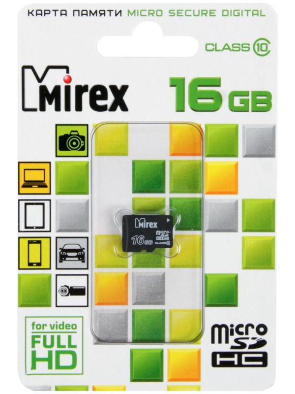 Карта памяти Mirex microSD, 16 Гб, SDHC, класс 10