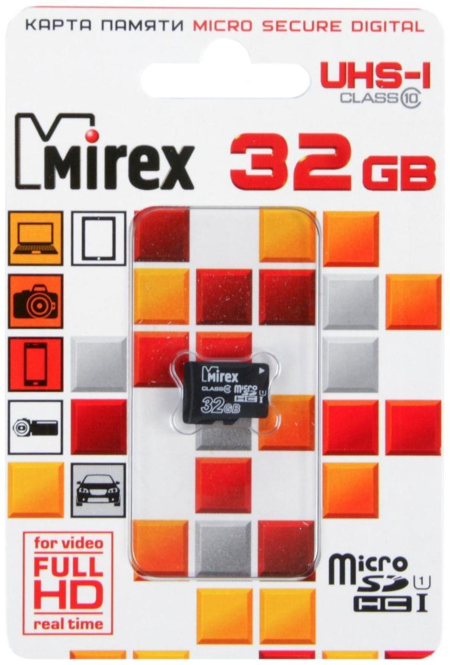 Карта памяти Mirex microSD, 32 Гб, SDHC, UHS-I, класс 10