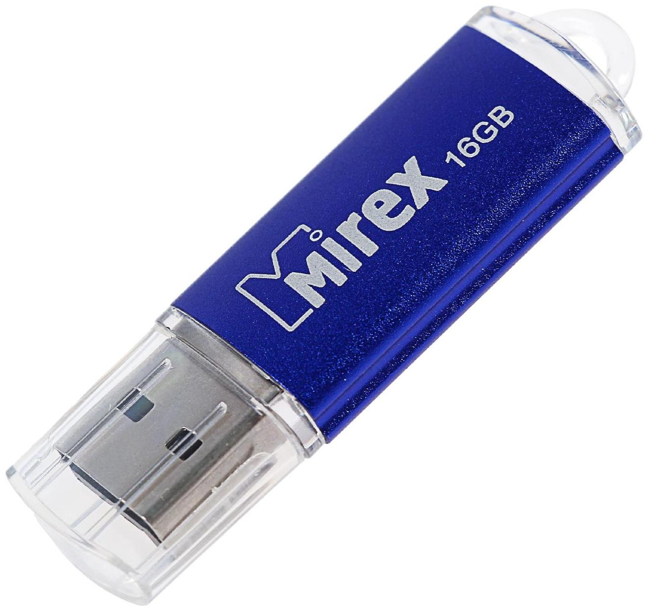 Флешка Mirex UNIT AQUA, 16 Гб, USB2.0, чт до 25 Мб/с, зап до 15 Мб/с, синяя