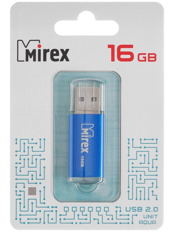 Флешка Mirex UNIT AQUA, 16 Гб, USB2.0, чт до 25 Мб/с, зап до 15 Мб/с, синяя