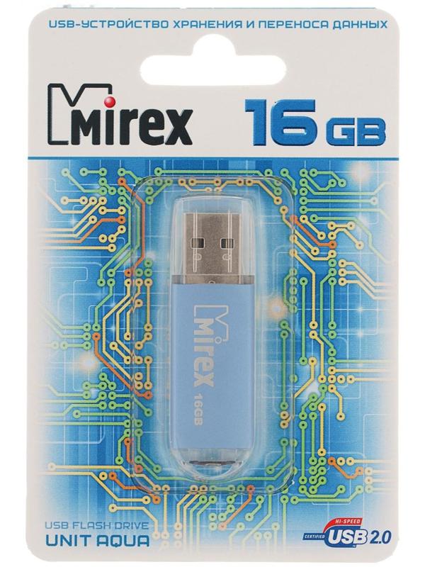 Флешка Mirex UNIT AQUA, 16 Гб, USB2.0, чт до 25 Мб/с, зап до 15 Мб/с, синяя