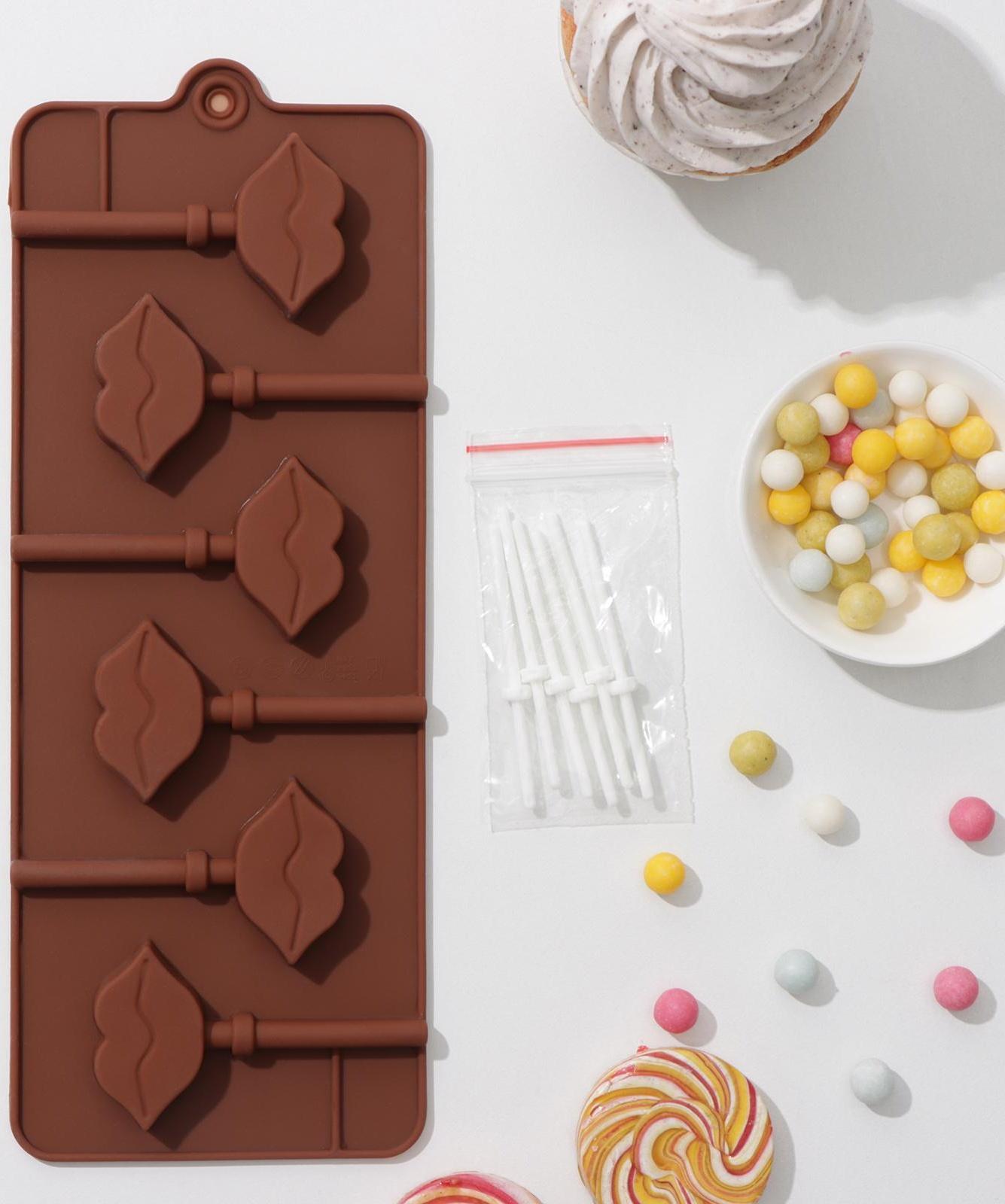 Форма для леденцов Доляна «Поцелуй», 24×9,4×1,5 см, 6 ячеек, с палочками