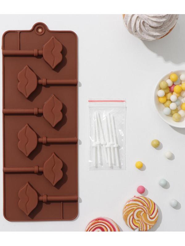 Форма для леденцов Доляна «Поцелуй», 24×9,4×1,5 см, 6 ячеек, с палочками