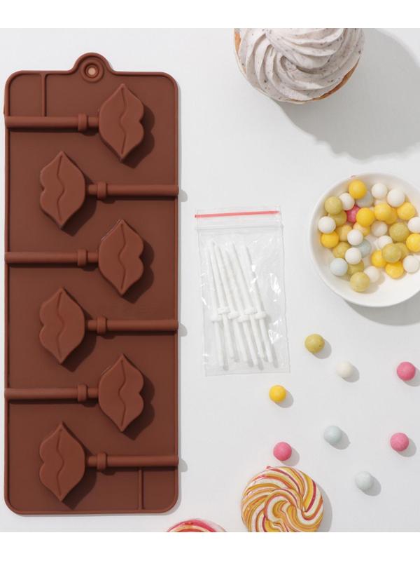 Форма для леденцов Доляна «Поцелуй», 24×9,4×1,5 см, 6 ячеек, с палочками