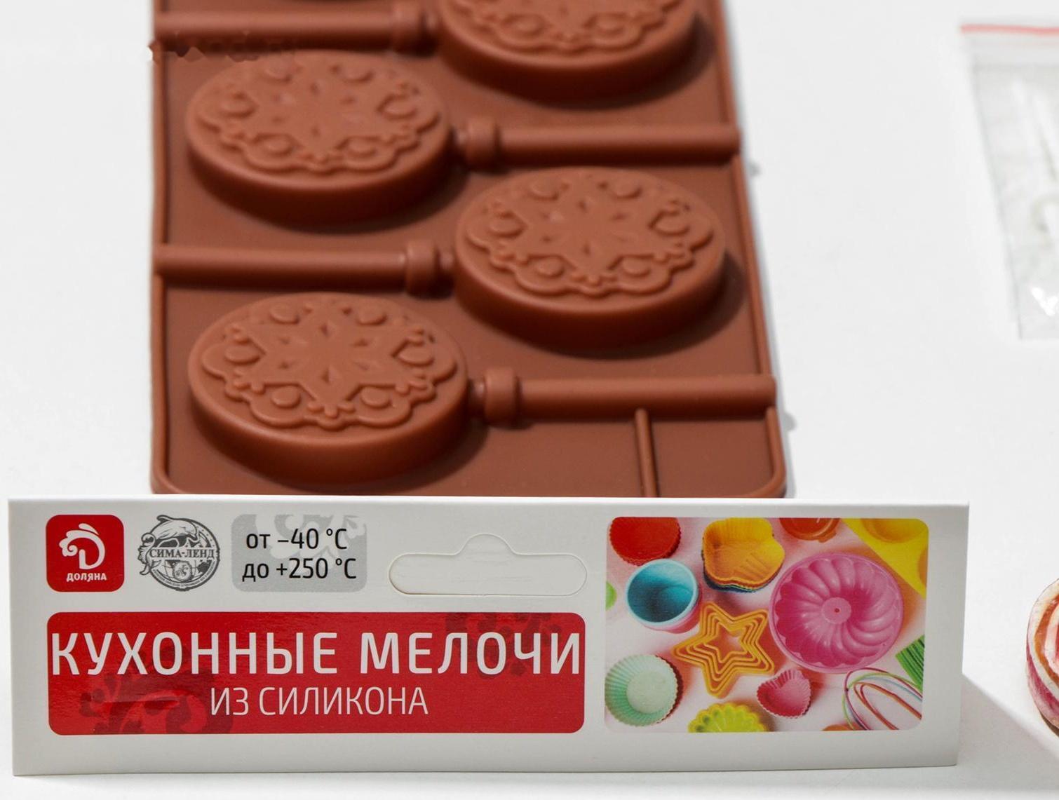 Форма для леденцов Доляна «Узор», 24×9,4×1,5 см, 6 ячеек (4×4 см), с палочками, цвет МИКС