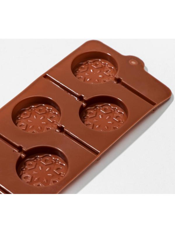 Форма для леденцов Доляна «Узор», 24×9,4×1,5 см, 6 ячеек (4×4 см), с палочками, цвет МИКС