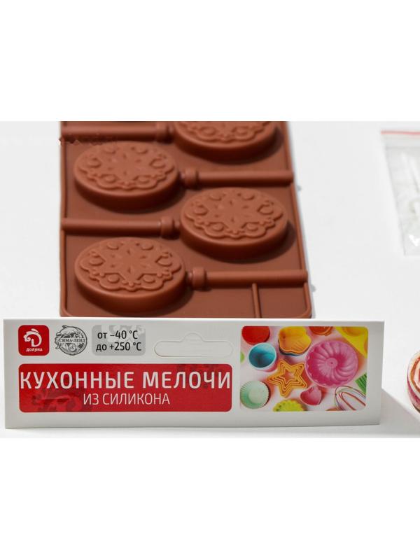 Форма для леденцов Доляна «Узор», 24×9,4×1,5 см, 6 ячеек (4×4 см), с палочками, цвет МИКС