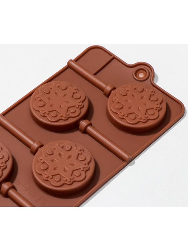 Форма для леденцов Доляна «Узор», 24×9,4×1,5 см, 6 ячеек (4×4 см), с палочками, цвет МИКС