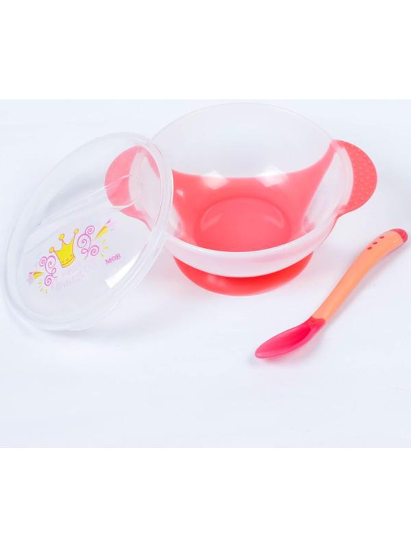 Набор для кормления «Наша принцесса», 3 предмета: миска 350 мл на присоске, крышка, ложка, цвет розовый