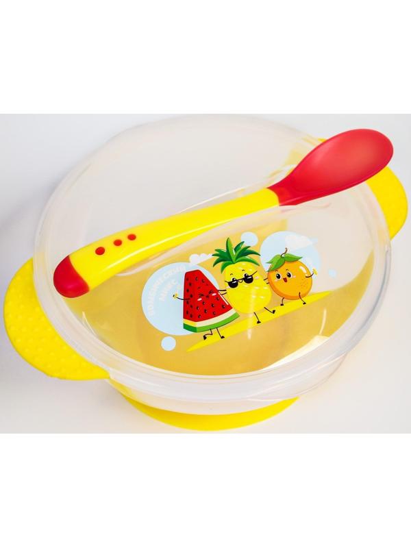 Набор для кормления «За маму и папу», 3 предмета: миска 350 мл на присоске, крышка, ложка, цвет МИКС