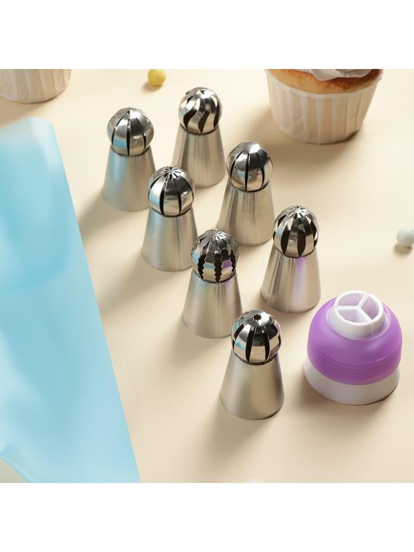 Набор кондитерский Доляна, 9 предметов: мешок, 7 насадок (диаметр основания 3 см), адаптер, насадки МИКС