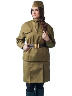 Костюм военного «Солдаточка люкс», пилотка, гимнастёрка, юбка, ремень, р. 48-50, рост 170 см