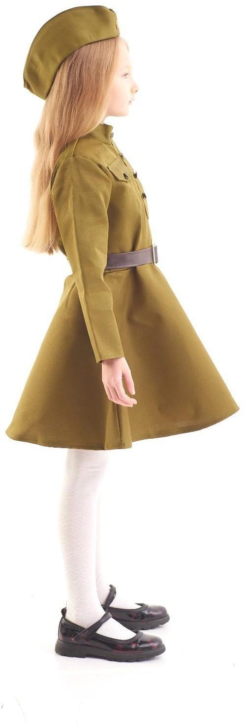 Карнавальный костюм для девочки, военное платье, пилотка, ремень, 3-5 лет, рост 104-116 см