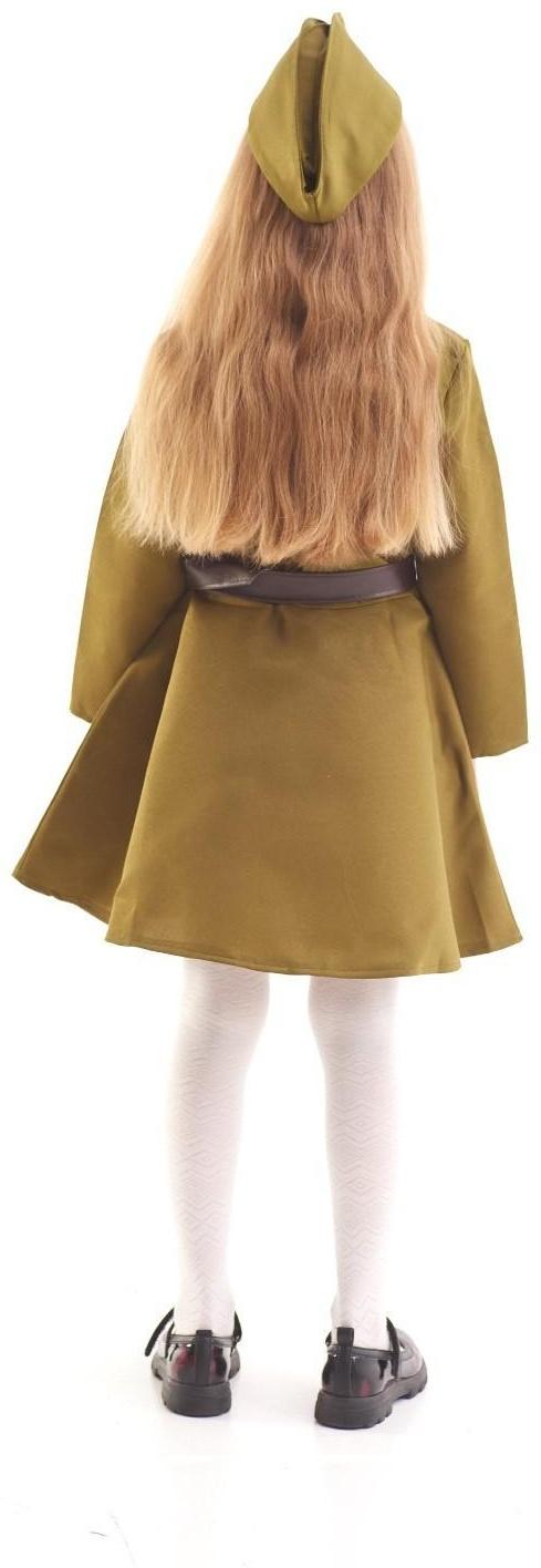 Карнавальный костюм для девочки, военное платье, пилотка, ремень, 5-7 лет, рост 122-134 см