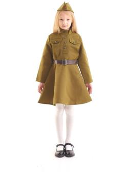 Карнавальный костюм для девочки, военное платье, пилотка, ремень, 5-7 лет, рост 122-134 см