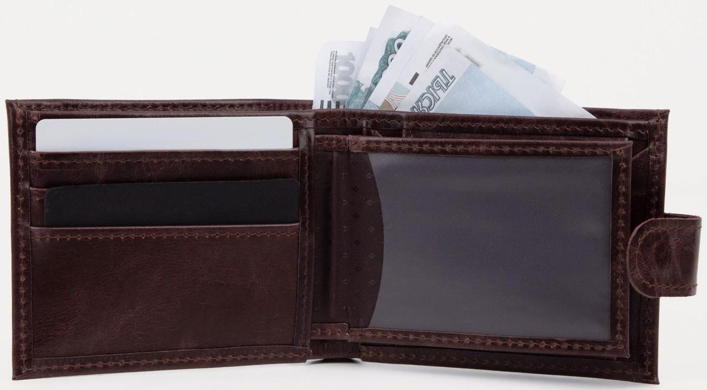 Портмоне на кнопке, для купюр, для карт, для монет, цвет коричневый