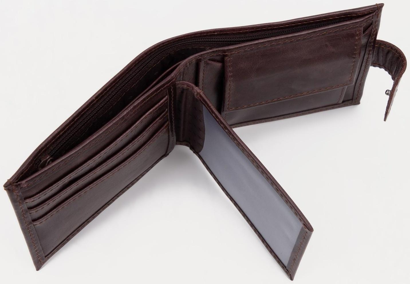 Портмоне на кнопке, для купюр, для карт, для монет, цвет коричневый