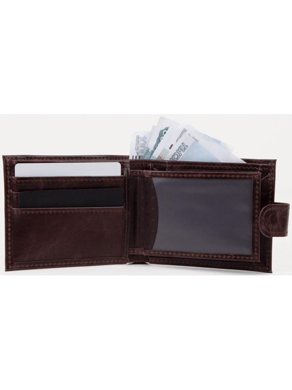 Портмоне на кнопке, для купюр, для карт, для монет, цвет коричневый