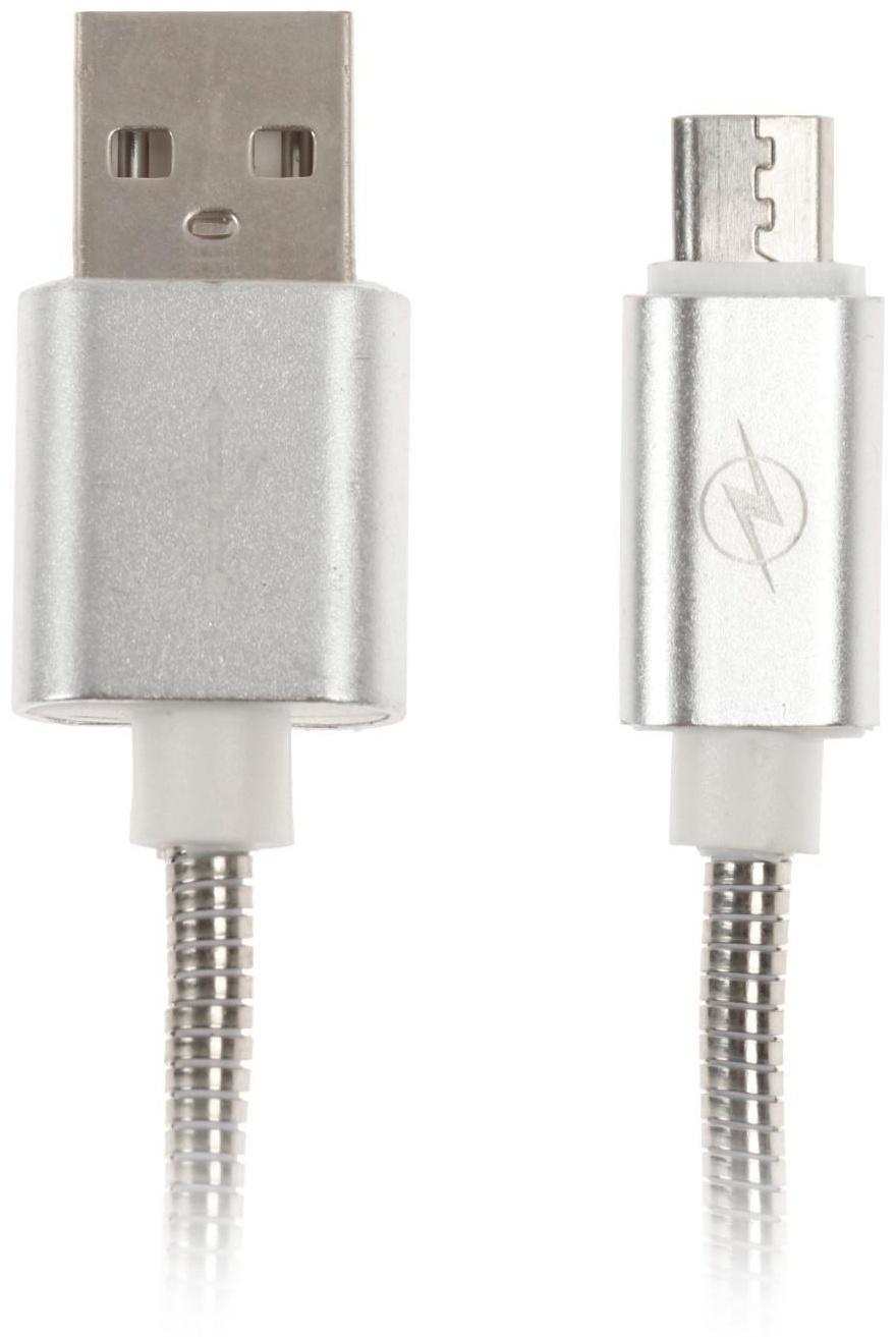 Кабель LuazON, microUSB - USB, 1 А, 1 м, оплётка металл, цвет: серебро