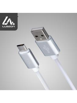 Кабель LuazON, microUSB - USB, 1 А, 1 м, оплётка металл, цвет: серебро