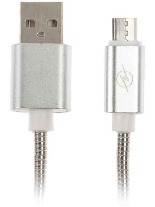 Кабель LuazON, microUSB - USB, 1 А, 1 м, оплётка металл, цвет: серебро