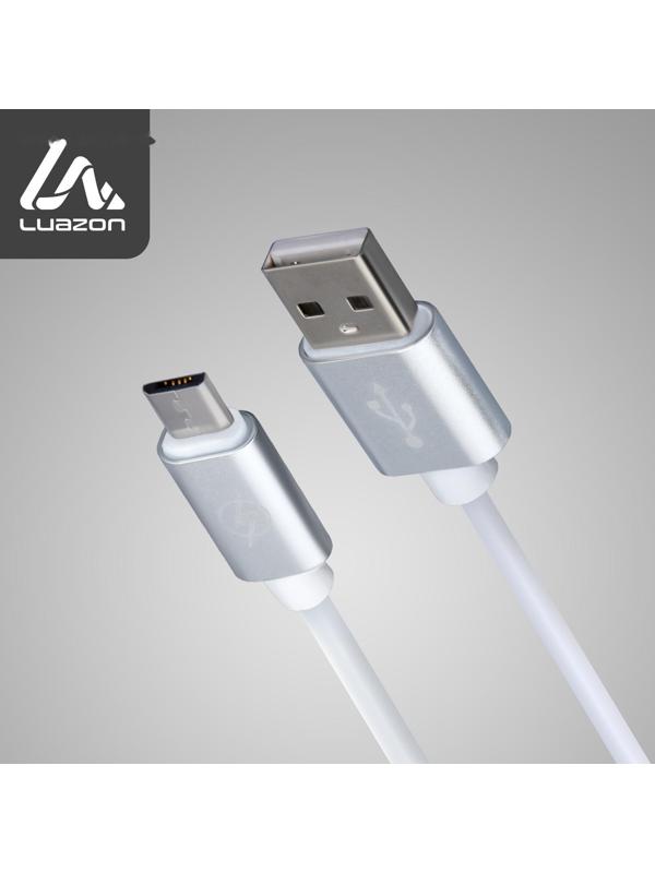 Кабель LuazON, microUSB - USB, 1 А, 1 м, оплётка металл, цвет: серебро