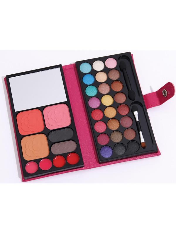 Набор декоративной косметики: тени для век, тени для бровей, блеск для губ, румяна, зеркало
